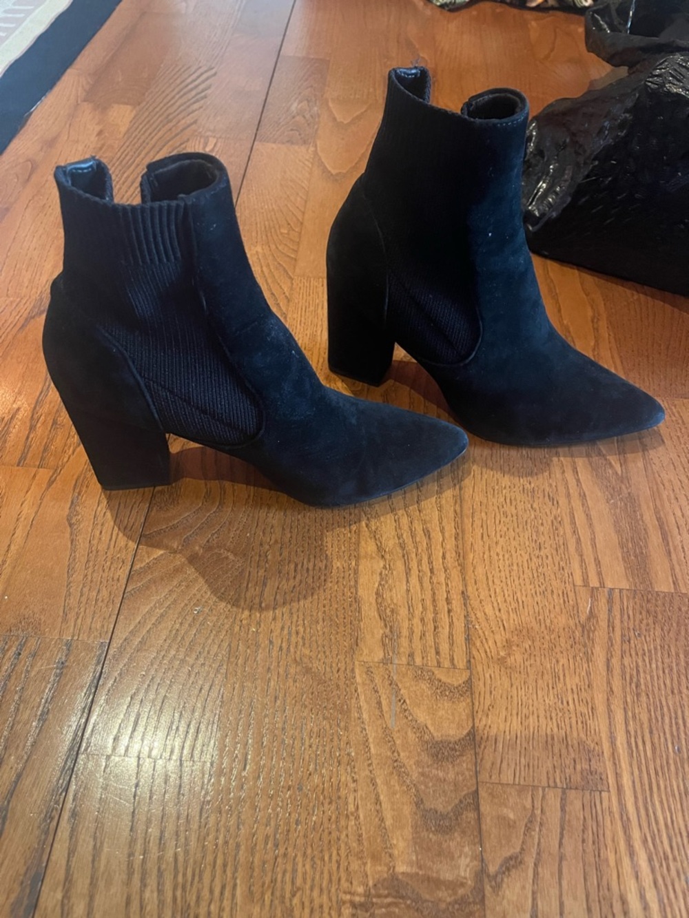 Steve Madden Women’s Black Suede Pointed Toe Block Heel Ankle Boots